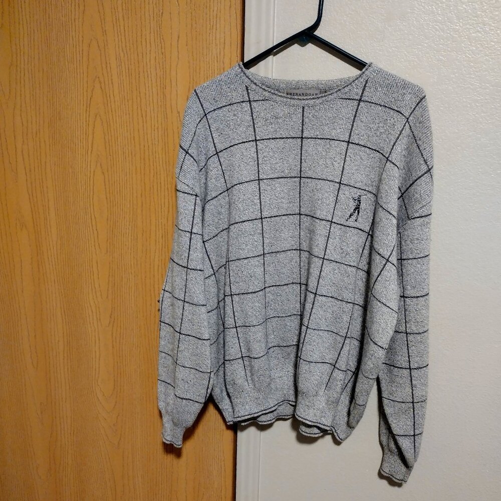 Shenandoah Men's XL Golf Crewneck Sweater, Striped Gray & Black